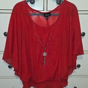 by & by red Metallic Draped Flutter Sleeve Tunic